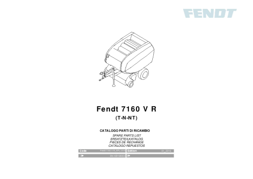 Fendt 7160V R Round Balers 2016 Parts Manual Catalog Pdf Download