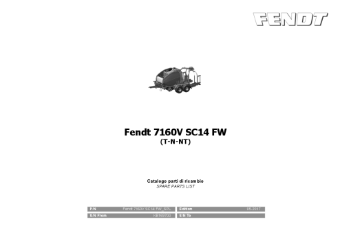 Fendt 7160V SC14 Flexiwrap Baler 2017 Parts Manual Catalog Pdf Download
