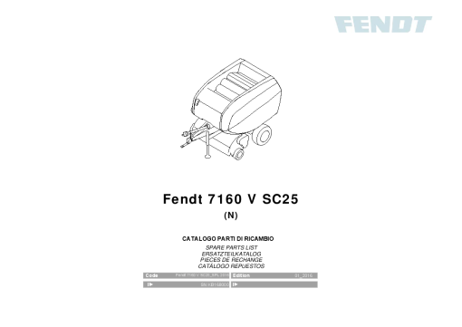 Fendt 7160V SC25 Round balers 2016 Parts Manual Catalog Pdf Download