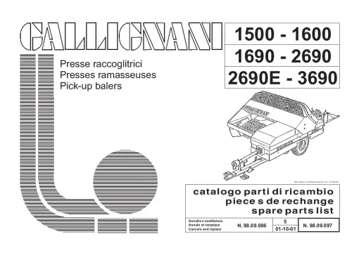 Gallignani 1500 1600 1690 2690 2690E 3690 Conv baler Parts Parts Manual Catalog PDF Download