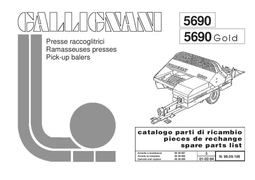 Gallignani 5690 5690 Gold Pick-up balers Parts Manual Catalog PDF Download