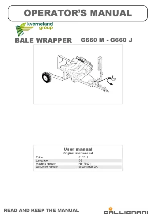 Gallignani G660 M - G660 J Bale wrapper 2019 Operation Maintenance Manual PDF download
