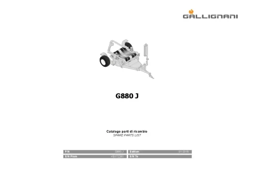 Gallignani G880 J Bale wrapper 2018 Parts Manual Catalog PDF Download