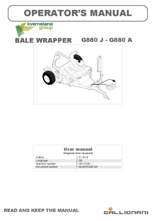 Gallignani G880 J - G880 A Bale wrapper 2018 Operation Maintenance Manual PDF download