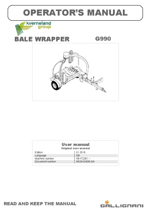 Gallignani G990 Bale wrapper 2018 Operation Maintenance Manual PDF download