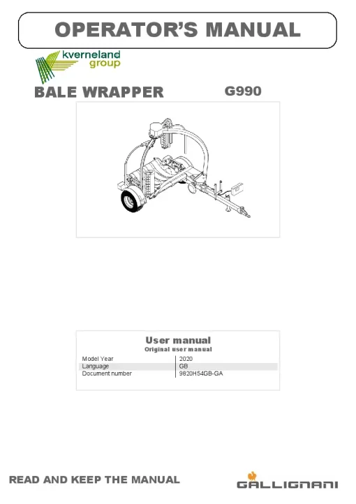 Gallignani G990 Bale wrapper 2020 Operation Maintenance Manual PDF download