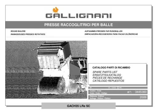 Gallignani GACH35 LRe SC Round Balers 2009 Parts Manual Catalog PDF Download