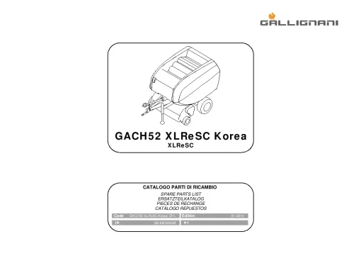 Gallignani GACH52 XLre SC KOREA Round Baler 2014 Parts Manual Catalog PDF Download