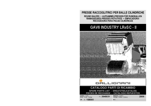 Gallignani GAV6 Industry LReSC-II Round baler 2009 Parts Manual Catalog PDF Download