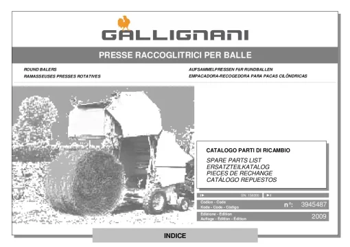 Gallignani GAV8 Gold XLR Round baler 2009 Parts Manual Catalog PDF Download