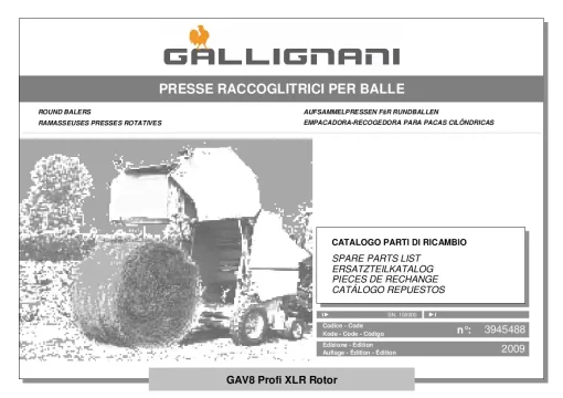 Gallignani GAV8 Profi XLR Round Baler 2009 Parts Manual Catalog PDF Download