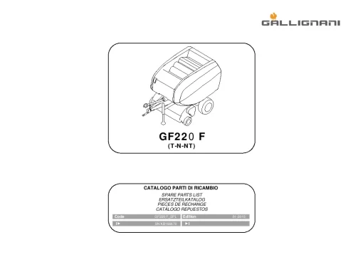 Gallignani GF220 F Round Baler 2015 Parts Manual Catalog PDF Download