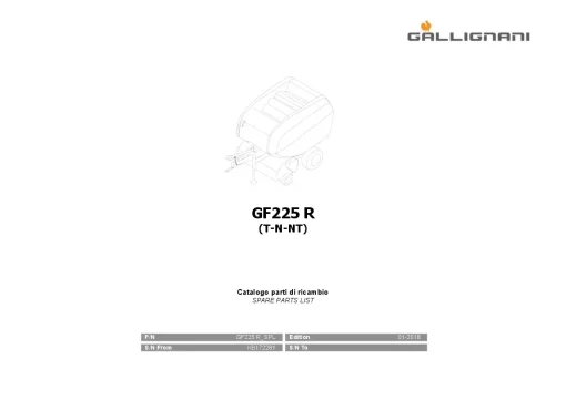 Gallignani GF225 R Round Baler 2018 Parts Manual Catalog PDF Download