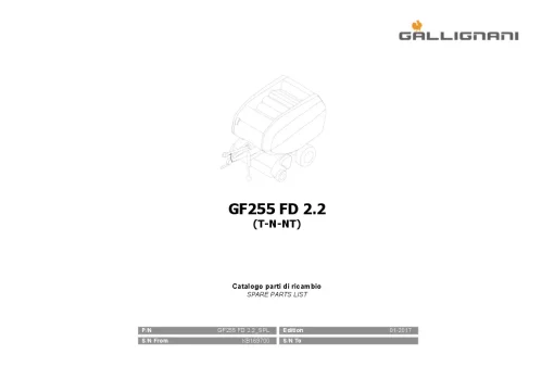 Gallignani GF255 FD 2.2 Round Baler 2017 Parts Manual Catalog PDF Download