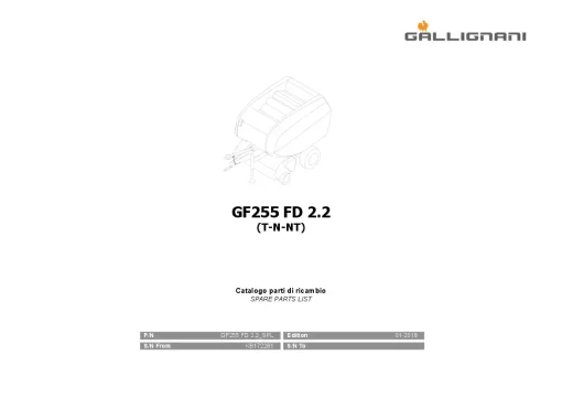 Gallignani GF255 FD 2.2 Round Baler 2018 Parts Manual Catalog PDF Download