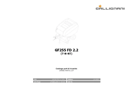 Gallignani GF255 FD 2.2 Round Baler 2020 Parts Manual Catalog PDF Download