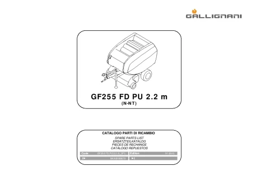 Gallignani GF255 FD PU 2.2 m Round Baler 2015 Sn KB 166670 Parts Manual Catalog PDF Download