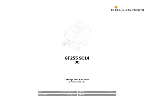 Gallignani GF255 SC14 Round Baler 2017 Parts Manual Catalog PDF Download
