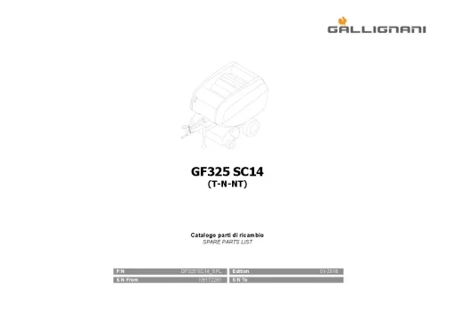 Gallignani GF325 SC14 Round Balers 2018 Parts Manual Catalog PDF Download