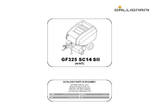 Gallignani GF325 SC14 SII Round Baler 2015 Parts Manual Catalog PDF Download