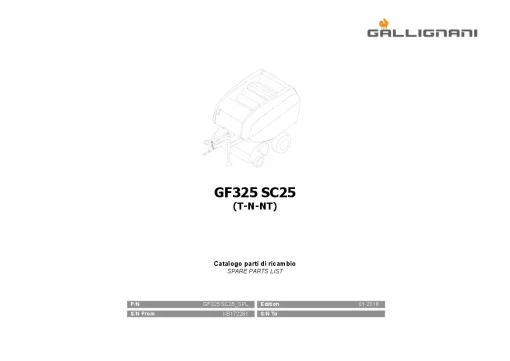 Gallignani GF325 SC25 Round Baler 2018 Parts Manual Catalog PDF Download