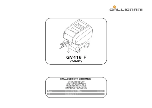 Gallignani GV416 F Round Baler 2015 Parts Manual Catalog PDF Download