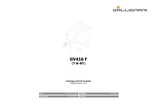 Gallignani GV416 F Round Baler 2018 Parts Manual Catalog PDF Download