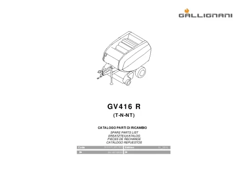 Gallignani GV416 R Round Baler 2016 Parts Manual Catalog PDF Download