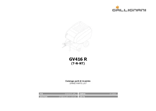 Gallignani GV416 R Round Baler 2020 Parts Manual Catalog PDF Download