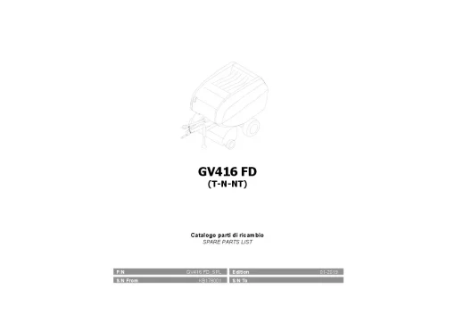 Gallignani GV416FD Round Baler 2019 Parts Manual Catalog PDF Download
