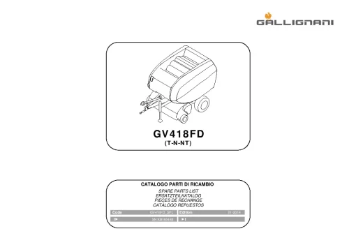 Gallignani GV418 FD Round Baler 2014 Parts Manual Catalog PDF Download