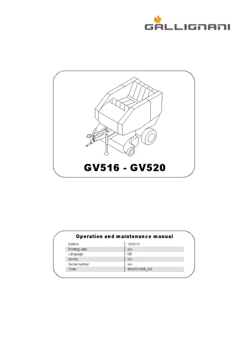 Gallignani GV516-GV520 Round Baler 2014 Operation Maintenance Manual PDF download