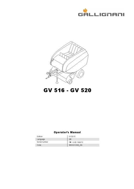 Gallignani GV516-GV520 Round Baler 2015 Operation Maintenance Manual PDF download