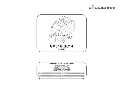Gallignani GV516 SC14 Round Baler 2014 Parts Manual Catalog PDF Download