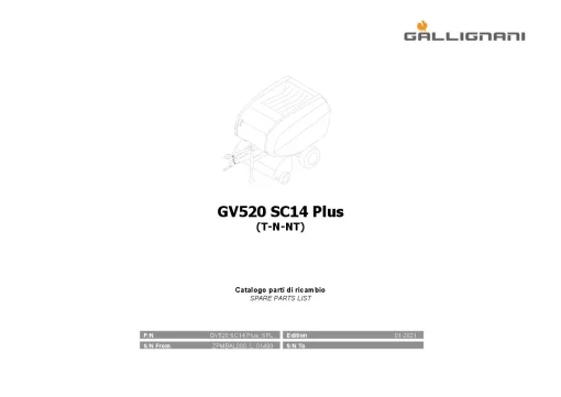 Gallignani GV520 SC14 Plus Round Baler 2021 Parts Manual Catalog PDF Download