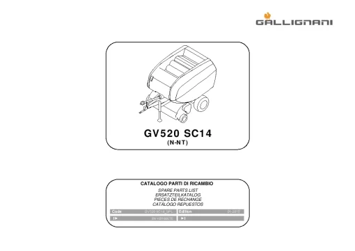 Gallignani GV520 SC14 Round Baler 2015 Parts Manual Catalog PDF Download