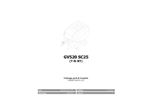 Gallignani GV520 SC25 Round Baler 2019 Parts Manual Catalog PDF Download