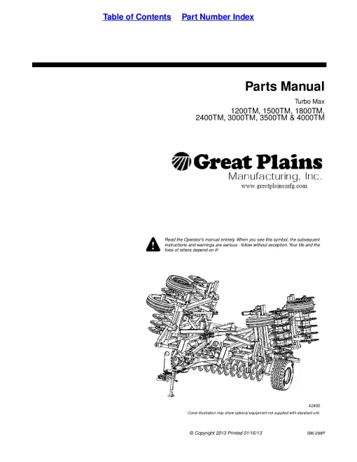 Great Plains 1200 1500 1800 2400 3000 3500 4000-TM Turbo Max Parts Manual Catalog Pdf Download