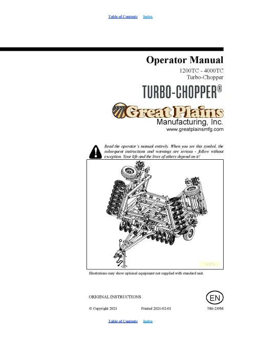 Great Plains 1200TC 1500TC 1800TC 2400TC 3000TC 4000TC Turbo Chopper Operation Maintenance Manual PDF download