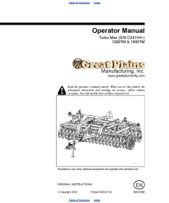 Great Plains 1200TM 1500TM Turbo Max Sn C2411H Operation Maintenance Manual PDF download