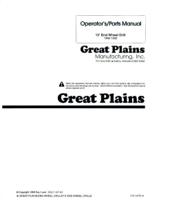 Great Plains 13-Foot End Wheel Drill 1986-1992 Operation Maintenance and Parts Manual PDF download