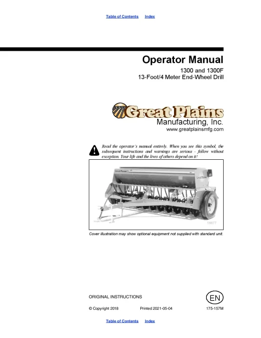 Great Plains 1300-F 13ft End Wheel Drill Operation Maintenance Manual PDF download