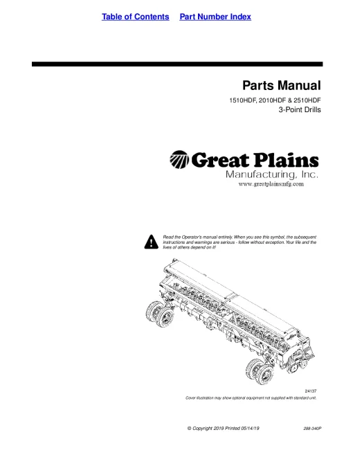 Great Plains 1510HDF 2010HDF 2510HDF -3 Point Feed Drills Parts Manual Catalog Pdf Download