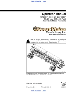 Great Plains 1510HDF 2010HDF 2510HDF -3 Point Fluted Feed Drills Operation Maintenance Manual PDF download
