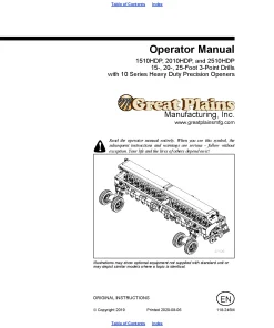 Great Plains 1510HDP 2010 HDP 2510HDP with 10 series 3-Point Precision Seeding System Operation Maintenance Manual PDF download