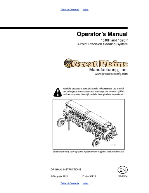 Great Plains 1510P 1520P 3-PointPrecision Seeding System Operation Maintenance Manual PDF download