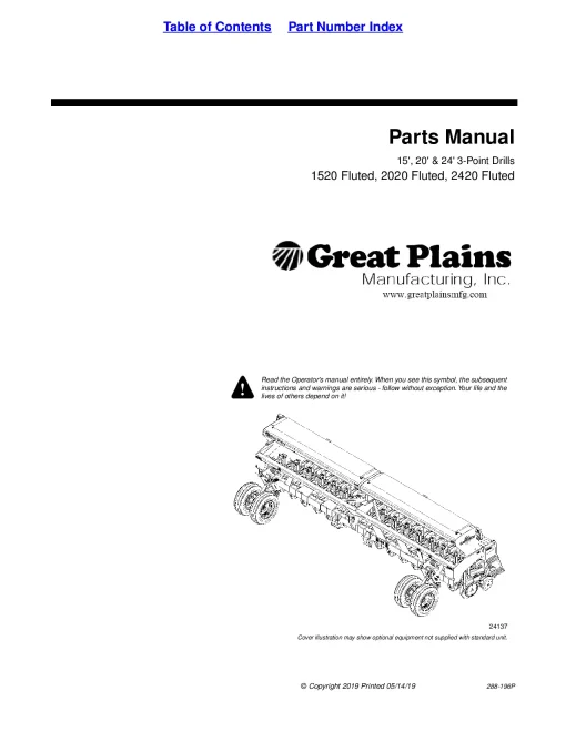 Great Plains 1520F 2020F 2420F Fluted 3 Point Feed Drills Parts Manual Catalog Pdf Download