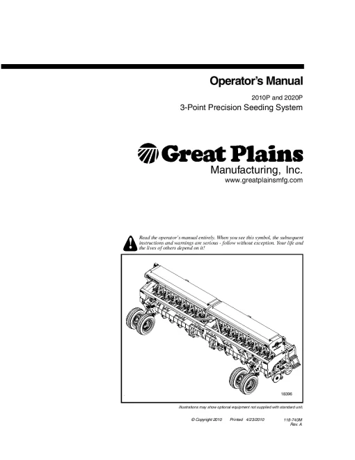 Great Plains 2010P 2020P 3-Point Precision Seeding System Operation Maintenance Manual PDF download