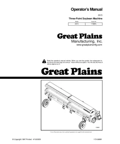 Great Plains 2015 Sn 1152M 20 foot 3 Point Soybean Machine Operation Maintenance Manual PDF download