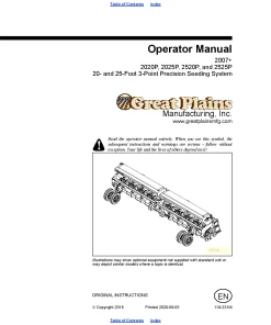 Great Plains 2020P 2025P 2520P 2525P Precision Seeding System 2007 Operation Maintenance Manual PDF download